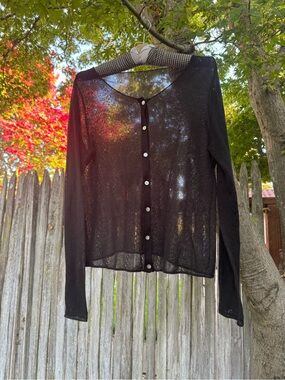Lightweight Sheer Black Button-Front Women's Cardigan